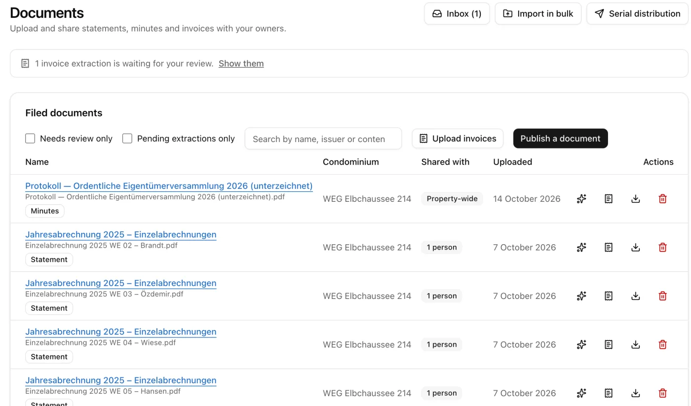 Screenshot: Documents & announcements